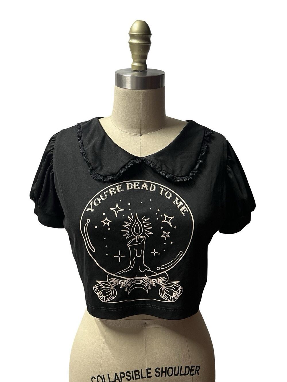 Happy Monday Gothic Goth Peter Pan Collar Crop Top "You're Dead to Me" Sz M